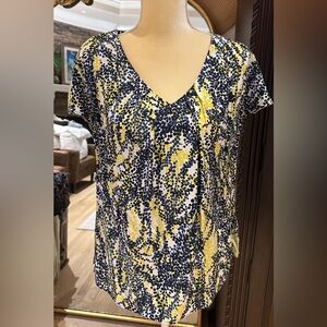 Boden Yellow and Navy Abstract Short Sleeve Top